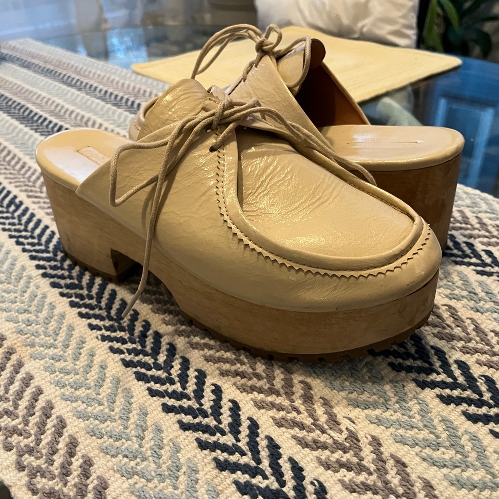Rachel Comey Cream Leather Platform Mules